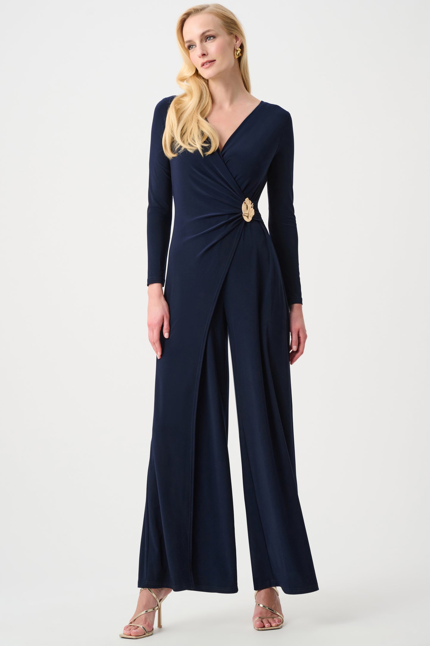 Joseph Ribkoff Silky Knit Wide Leg Wrap Jumpsuit Midnight Blue 263763
