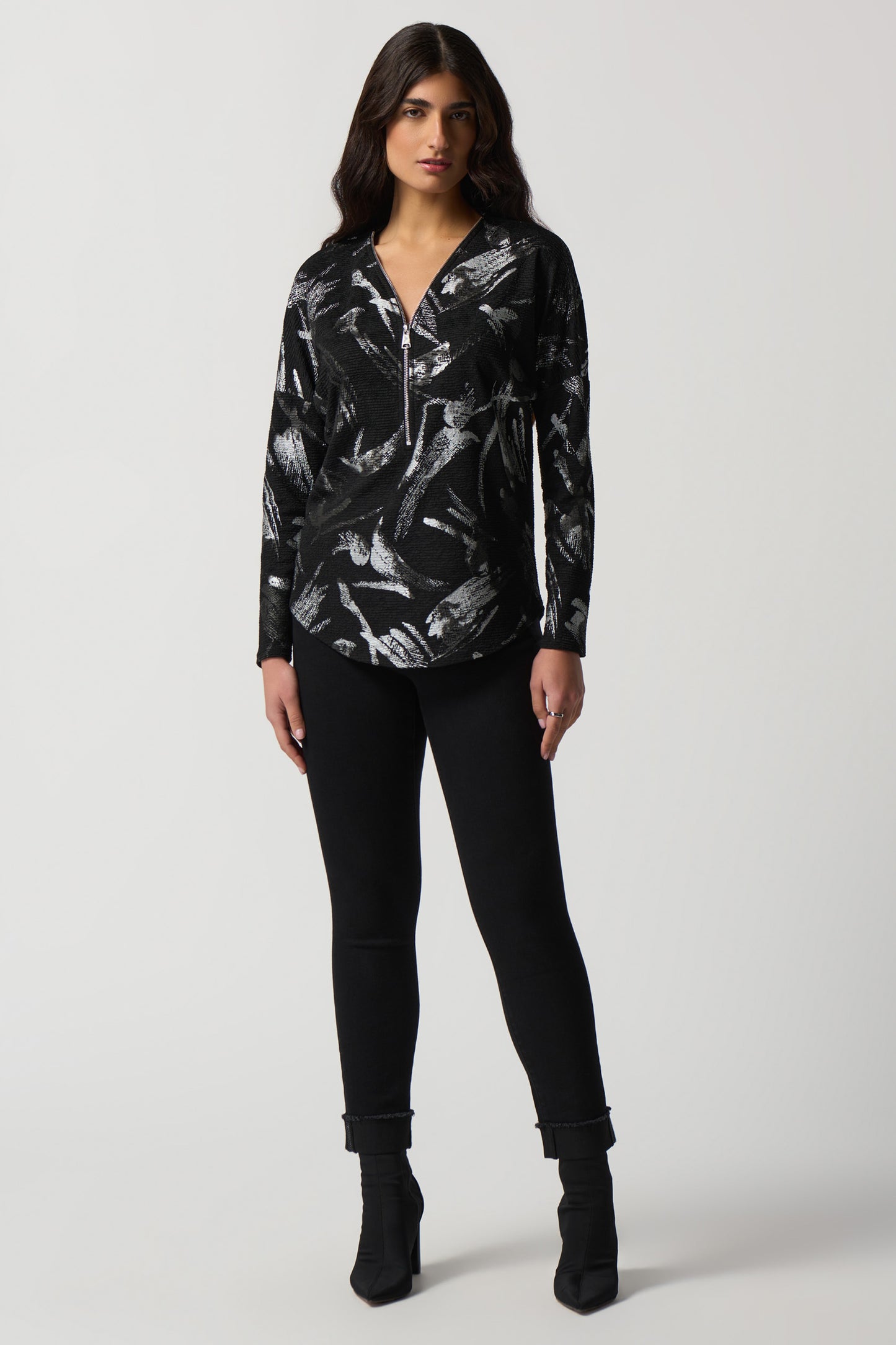 Joseph Ribkoff Abstract Print Boxy Top Black/Multi 233207-196