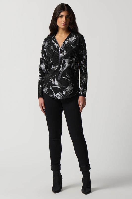 Joseph Ribkoff Abstract Print Boxy Top Black/Multi 233207-196