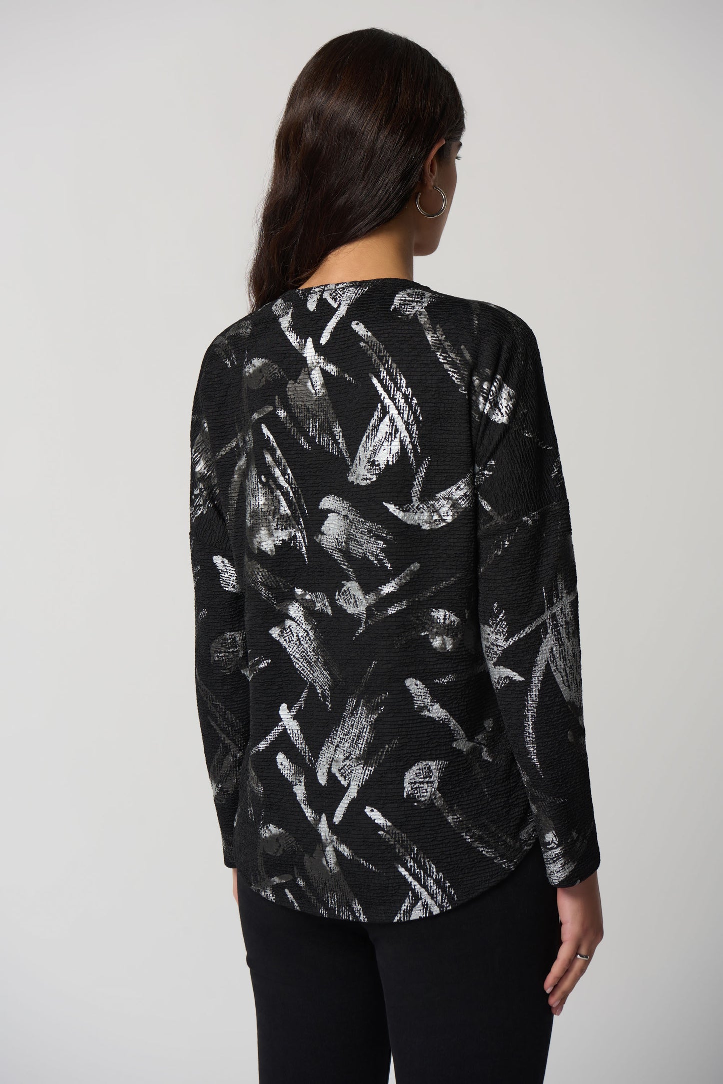 Joseph Ribkoff Abstract Print Boxy Top Black/Multi 233207-196