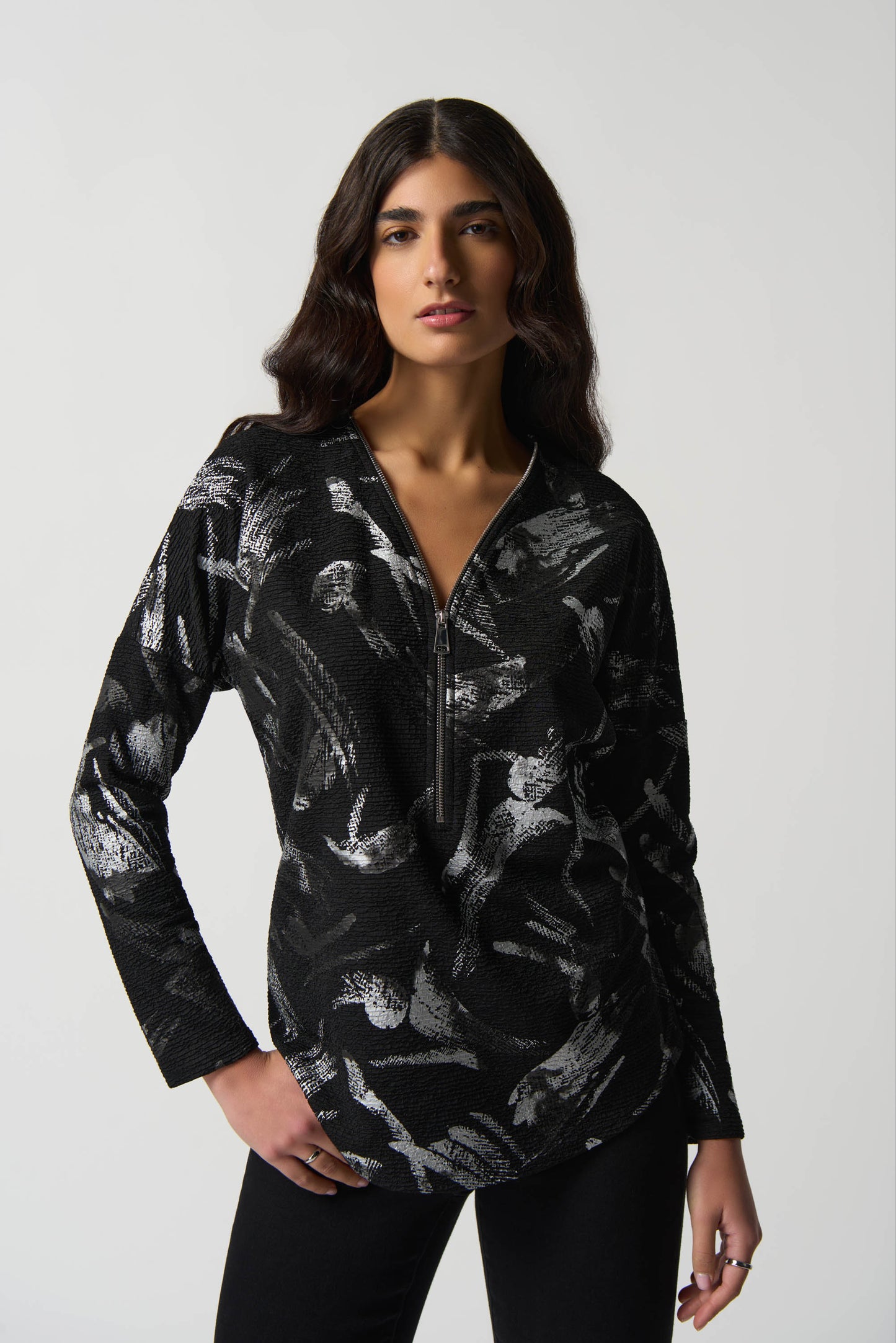 Joseph Ribkoff Abstract Print Boxy Top Black/Multi 233207-196