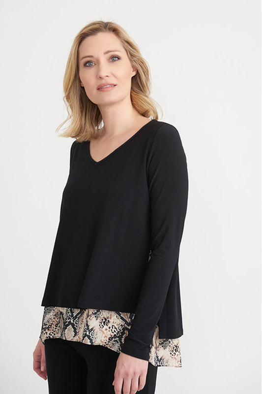 Joseph Ribkoff Snake Print Trim Top Black/Multi 203560
