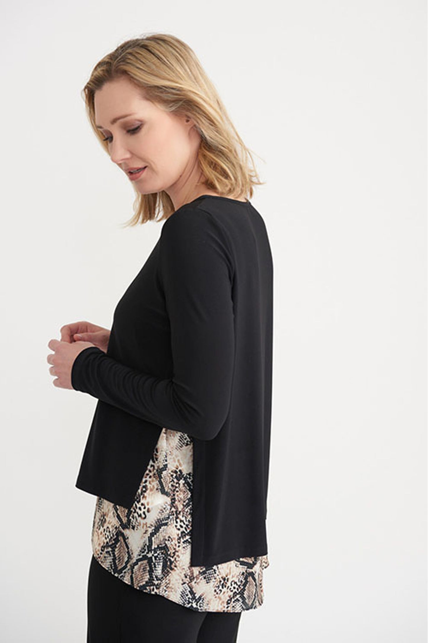 Joseph Ribkoff Snake Print Trim Top Black/Multi 203560