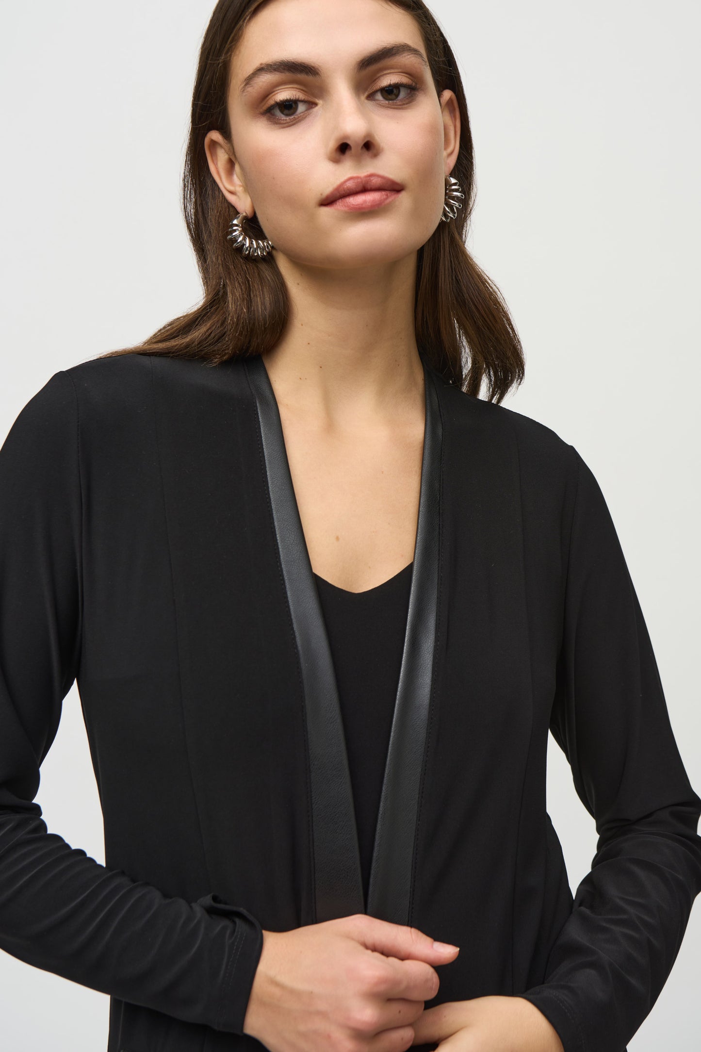 Joseph Ribkoff Pleather Trim Blazer Black 244088