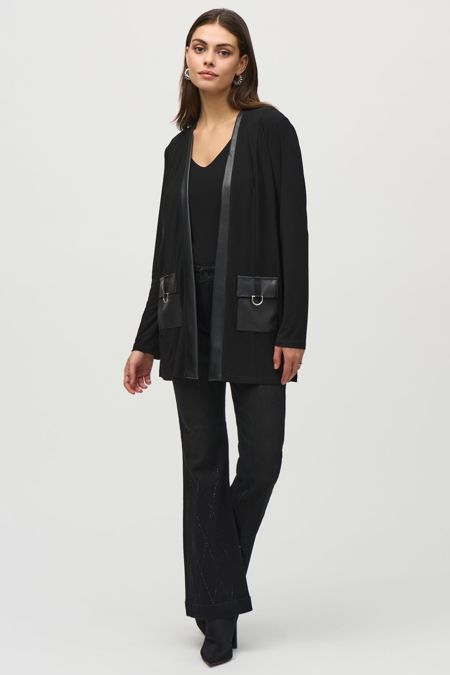 Joseph Ribkoff Pleather Trim Blazer Black 244088