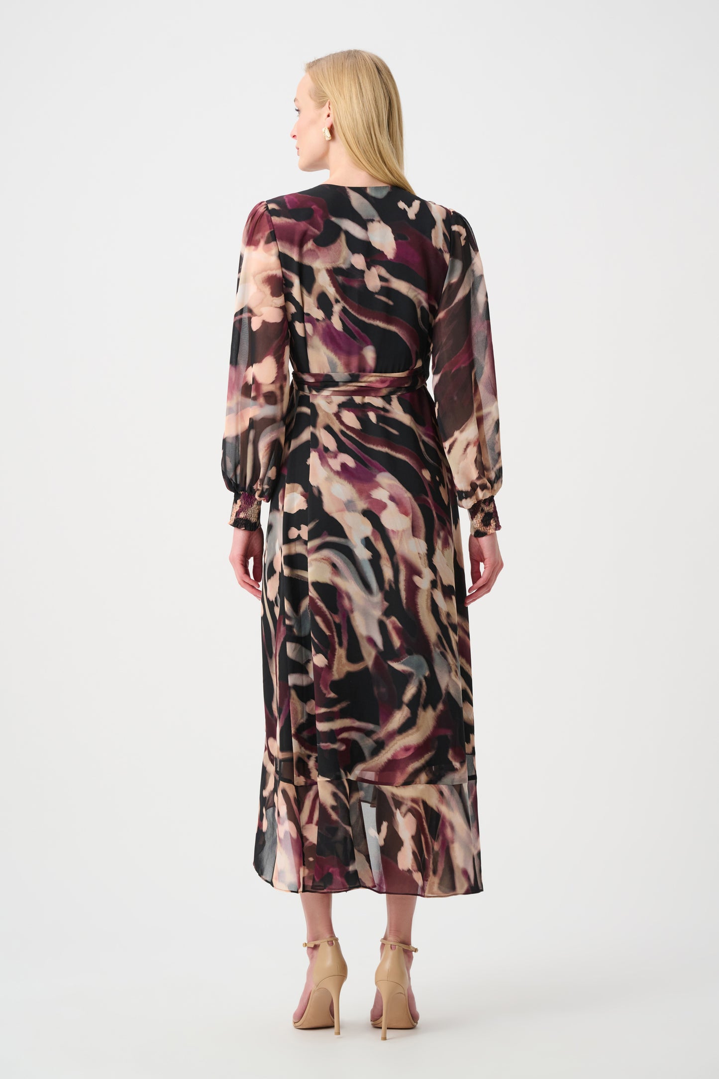 Joseph Ribkoff Chiffon Printed Fit and Flare Wrap Dress Black/Multi 263739