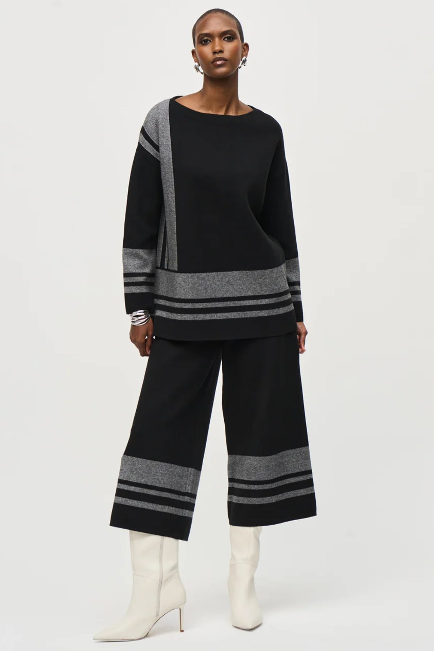 Joseph Ribkoff Sweater Knit Culottes Black/Vanilla 243950