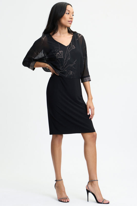 Joseph Ribkoff Sheer Floral Overlay Dress Black/Multi 224001-275