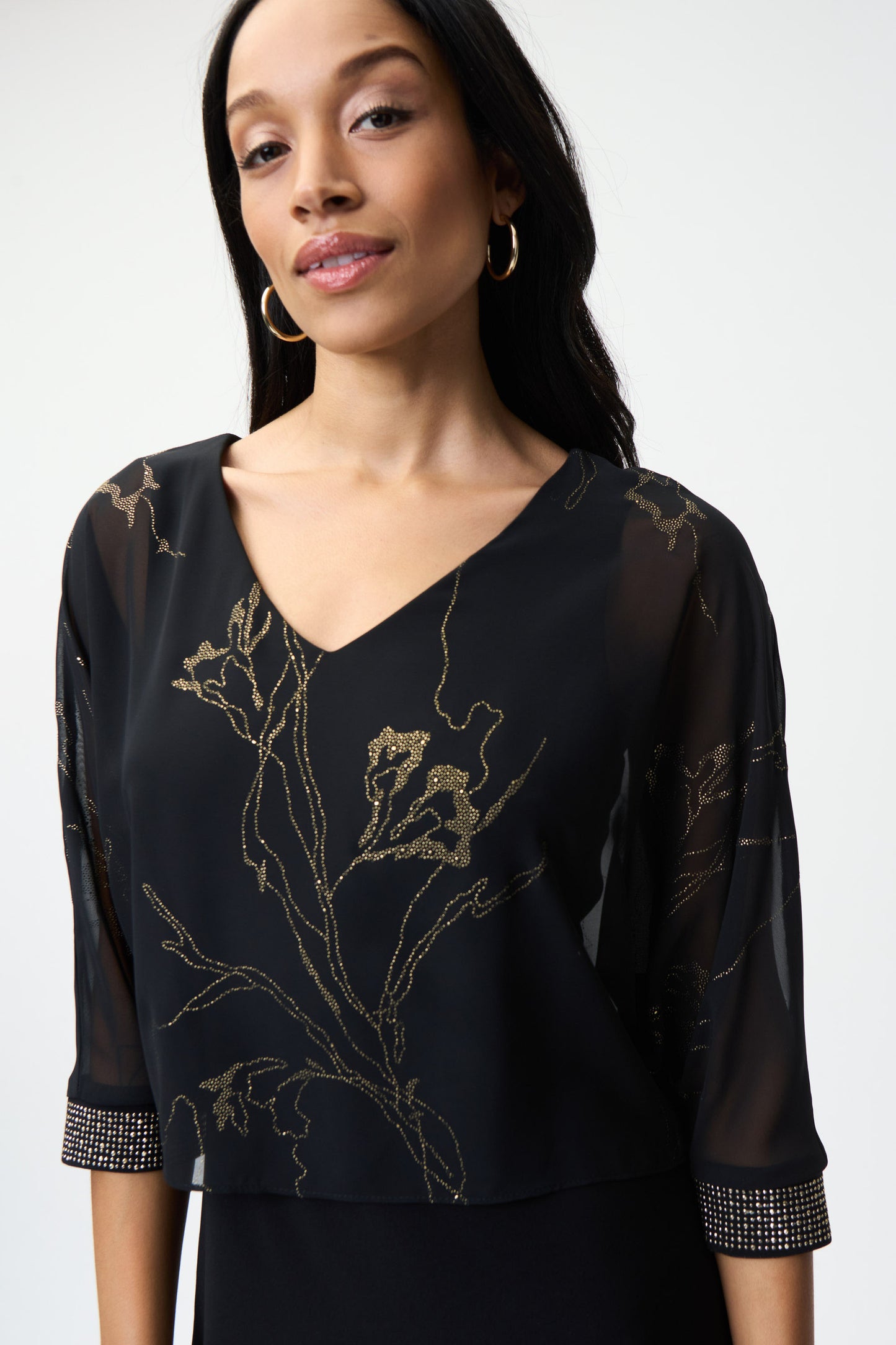 Joseph Ribkoff Sheer Floral Overlay Dress Black/Multi 224001-275
