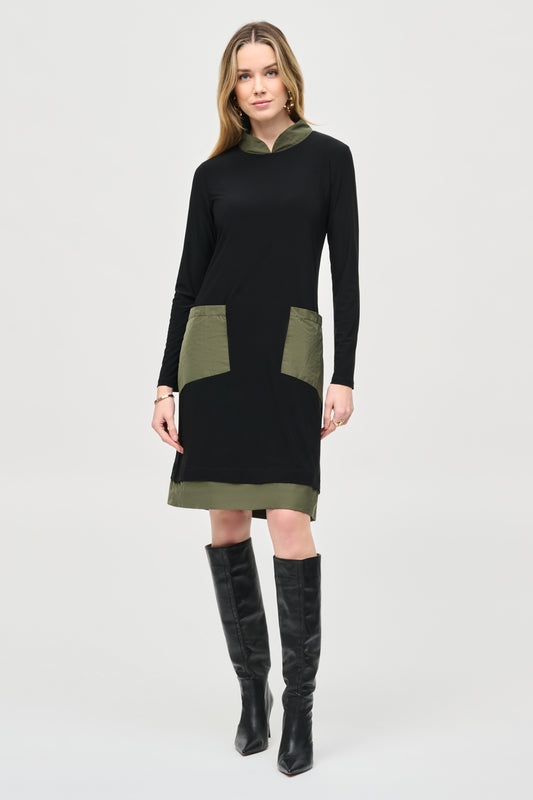 Joseph Ribkoff Silky Knit And Memory Trapeze Dress Black/Iguana 243031-4294