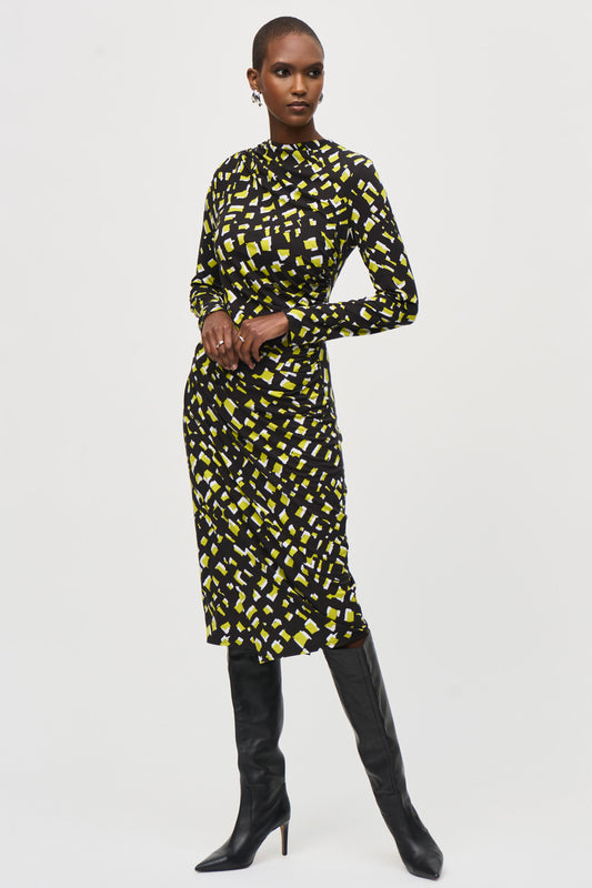 Joseph Ribkoff Rayon Jersey Abstract Print Sheath Dress Black/Multi 243061-178