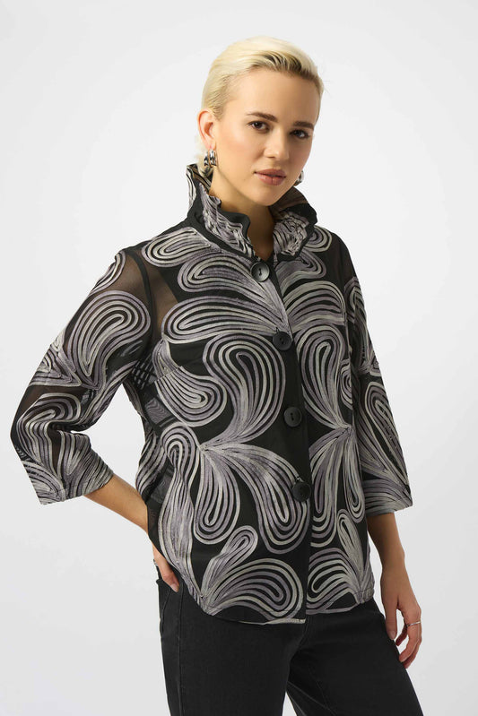 Joseph Ribkoff Embroidered Mesh Straight Jacket  Black 253949-178