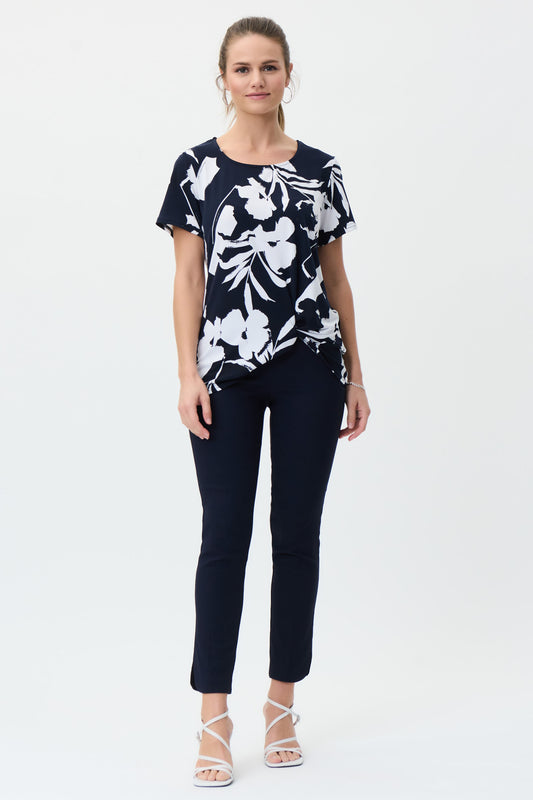 Joseph Ribkoff Floral Twisted Hemline Detail Top Midnight/Vanilla 231262-2229