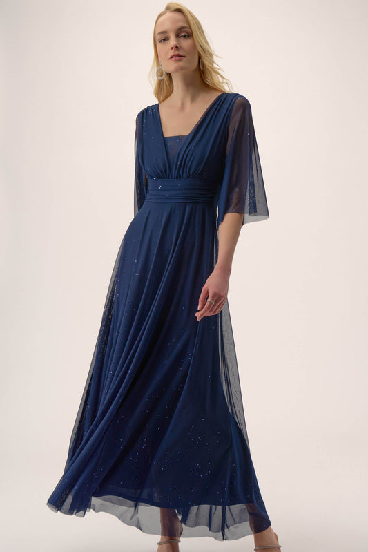 Joseph Ribkoff Sparkle Mesh A-Line Gown Navy 254723-51