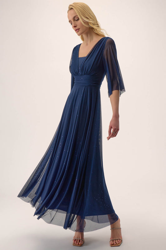 Joseph Ribkoff Sparkle Mesh A-Line Gown Navy 254723-51