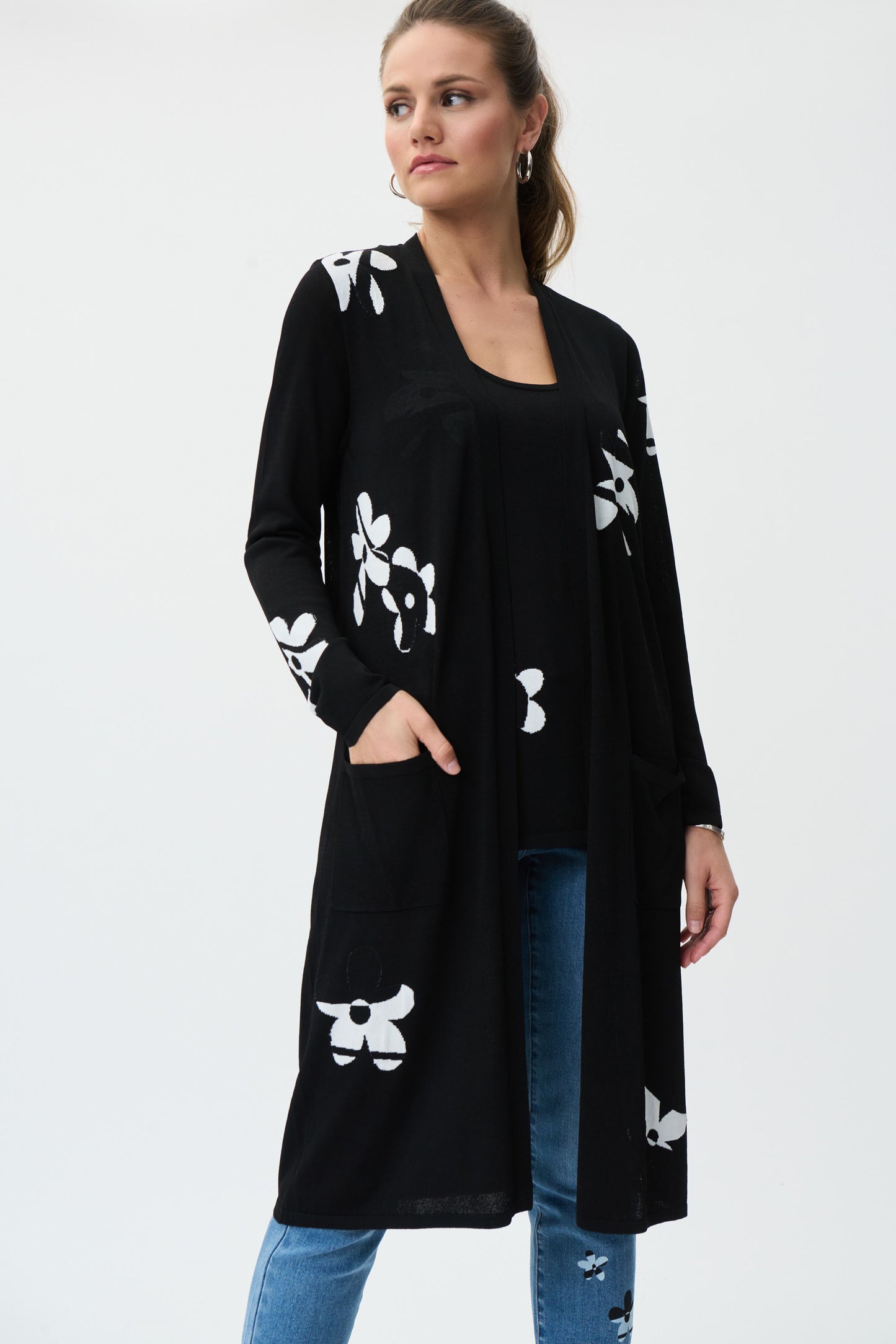 Joseph Ribkoff Longline Cover Up and Cami Set Black/Vanilla 231942-1