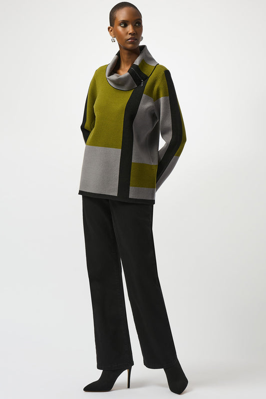 Joseph Ribkoff Jacquard Sweater Colour Block Pullover Black/Artichoke/Grey 253911-4452