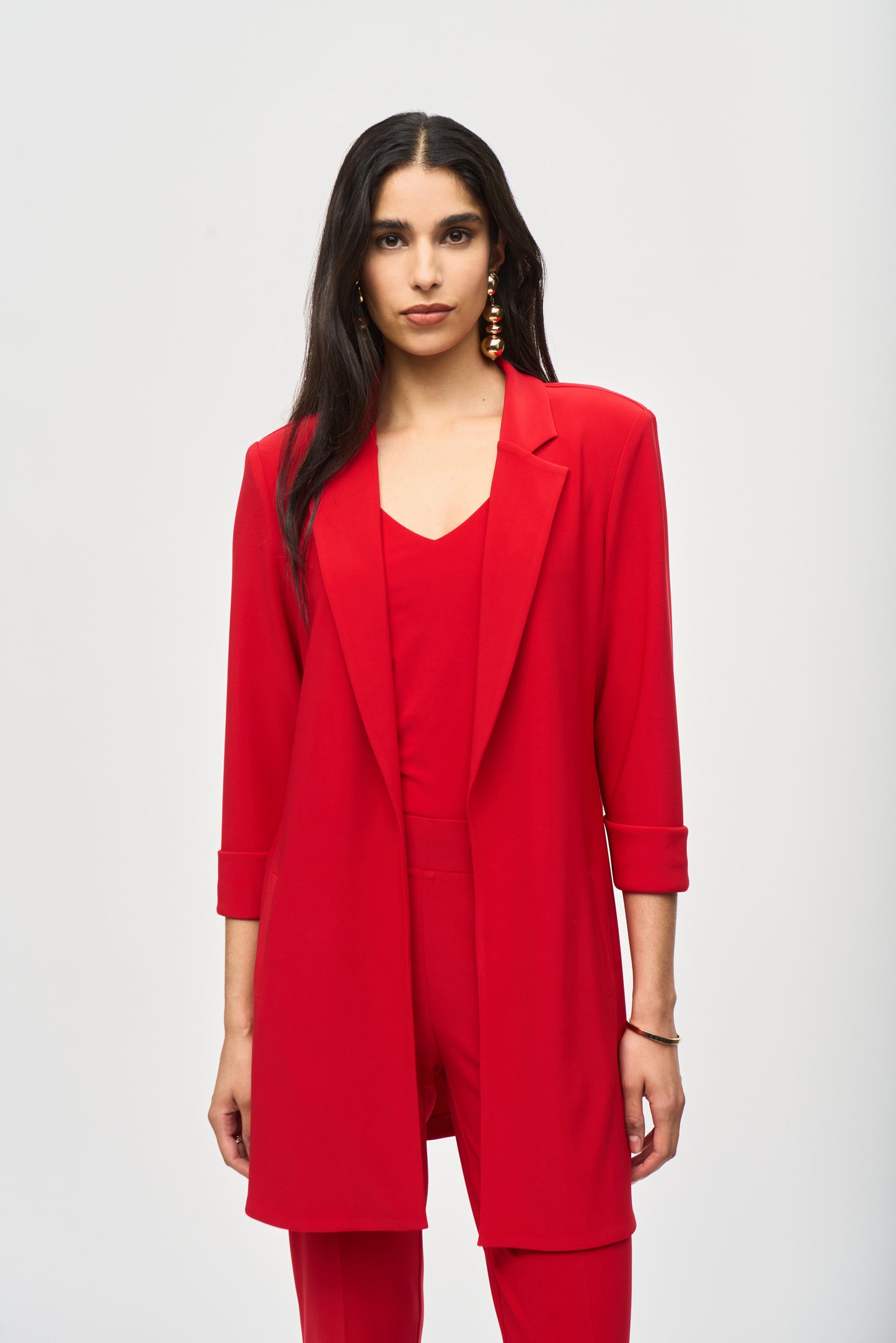 Joseph Ribkoff Long Open Front Blazer Lipstick Red 233304-3229