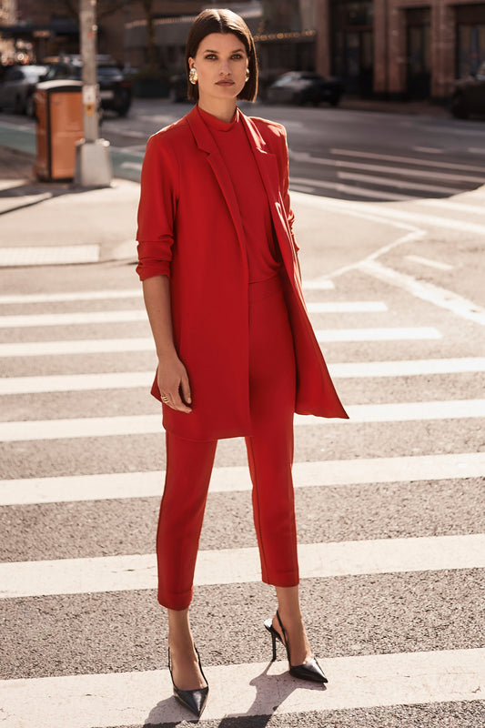 Joseph Ribkoff Long Open Front Blazer Lipstick Red 233304-3229