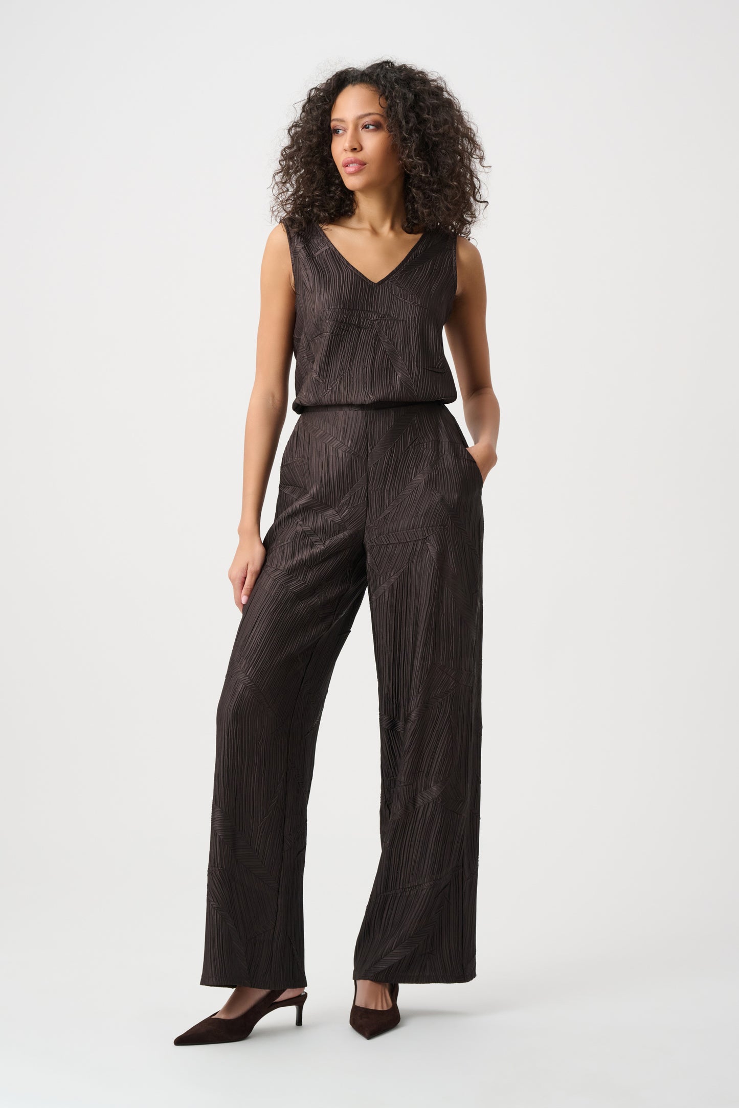 Joseph Ribkoff Pleated Satin Three Piece Set Mocha 263050/263051/263052