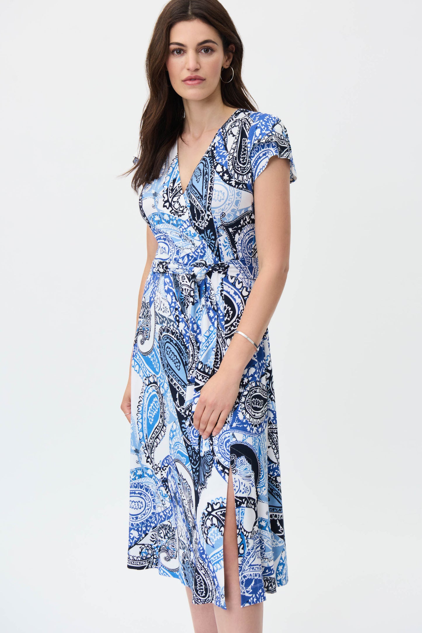 Joseph Ribkoff Paisley Print Wrap Dress Vanilla/Multi 231298