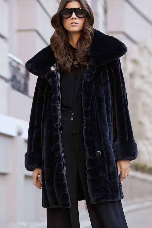 Joseph Ribkoff Faux Fur Reversible Puffer Coat Black 233900-11