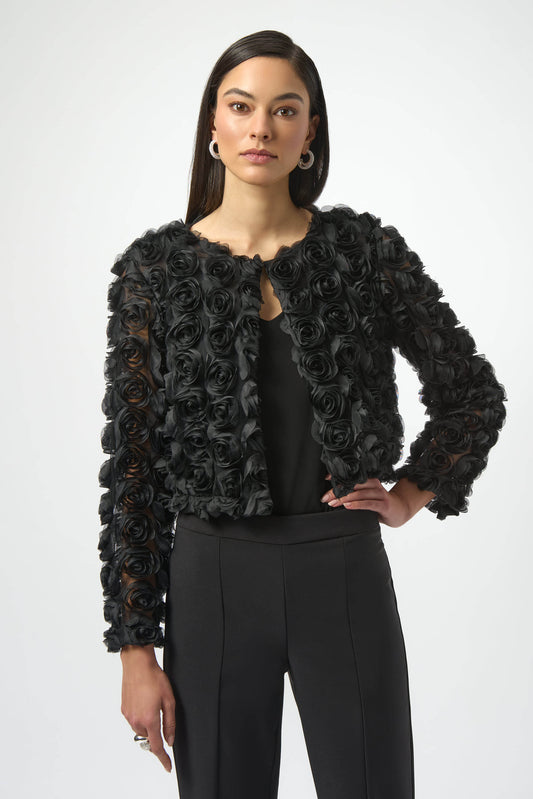 Joseph Ribkoff Rosette Embroidered Straight Cover Up Black 254180-11
