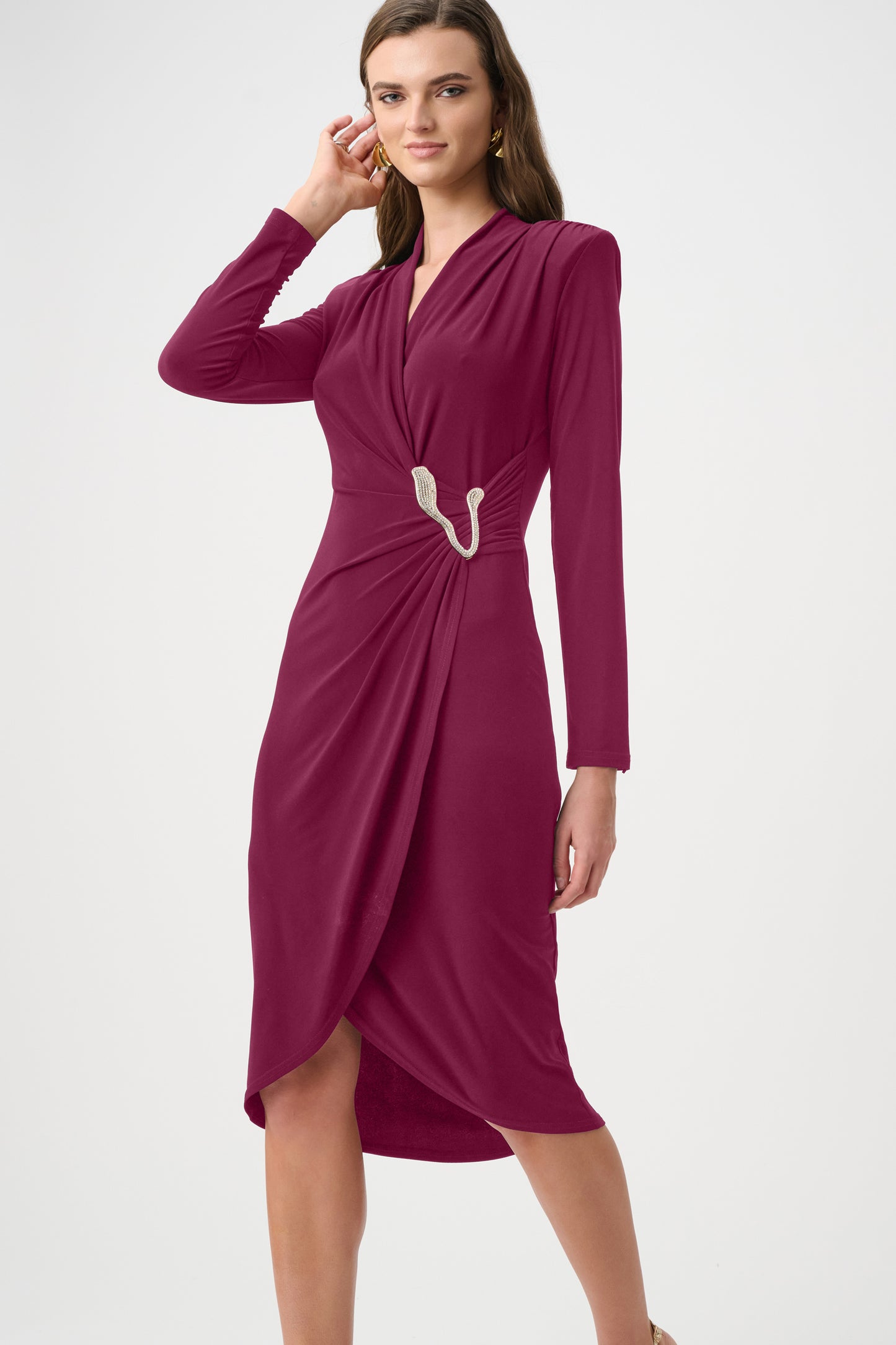 Joseph Ribkoff Signature | Silky Knit Sheath Wrap Dress Berry Burst 263709-4542