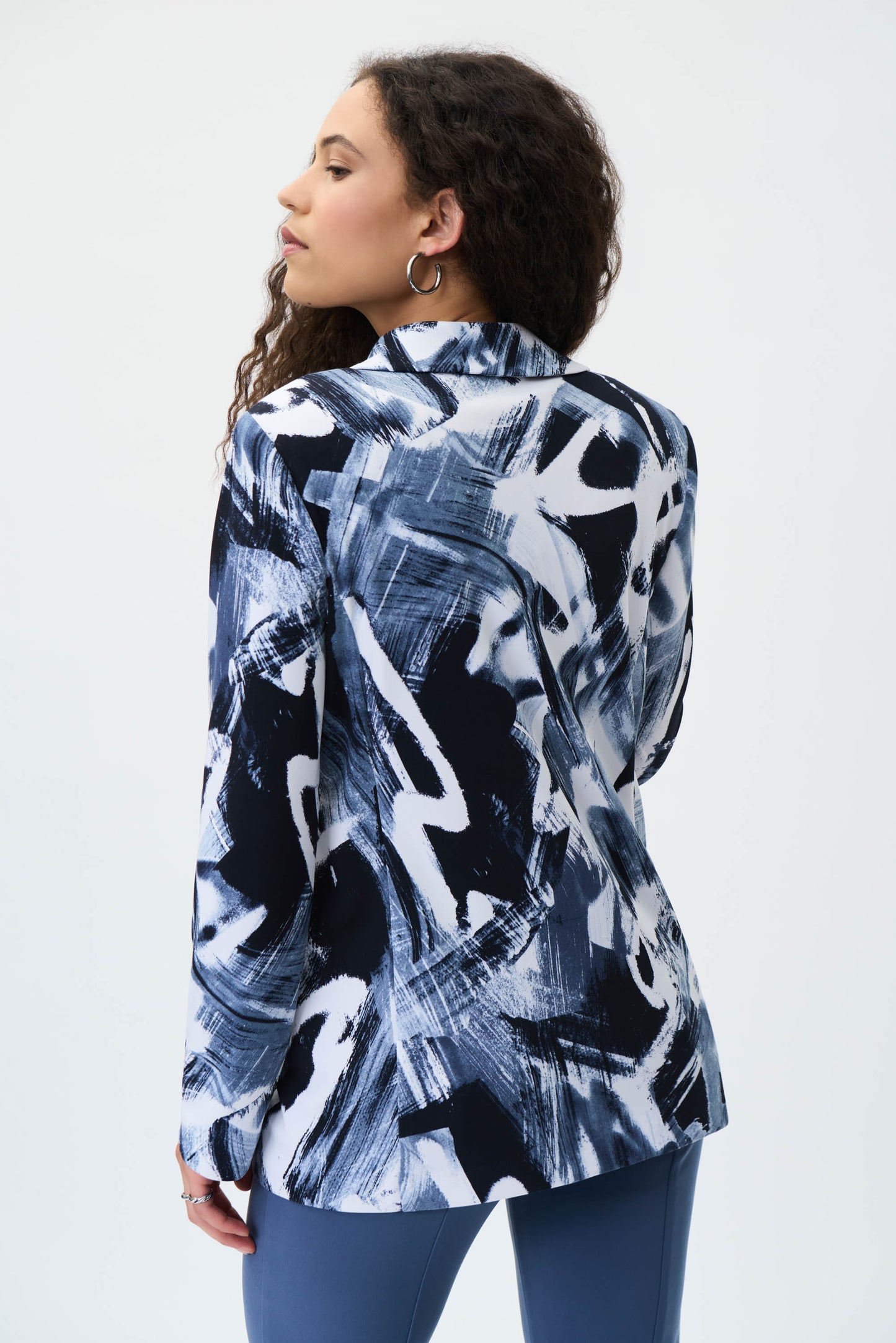 Joseph Ribkoff Silky Knit Abstract Print Straight Blazer Blue/Multi 231022-3316