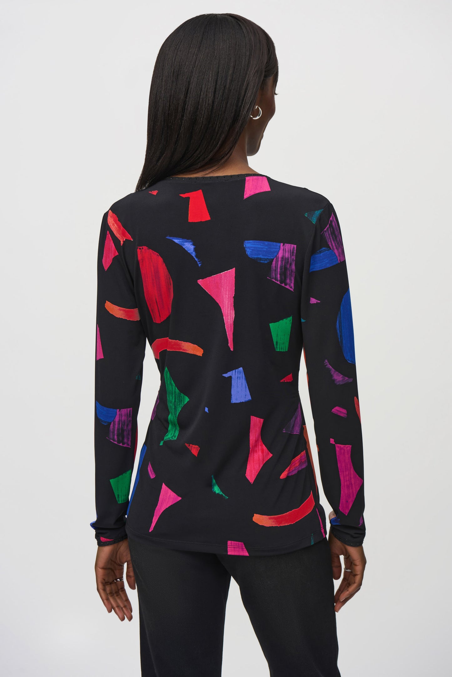 Joseph Ribkoff Silky Knit Abstract Print Wrap Top Black/Multi 244079-178