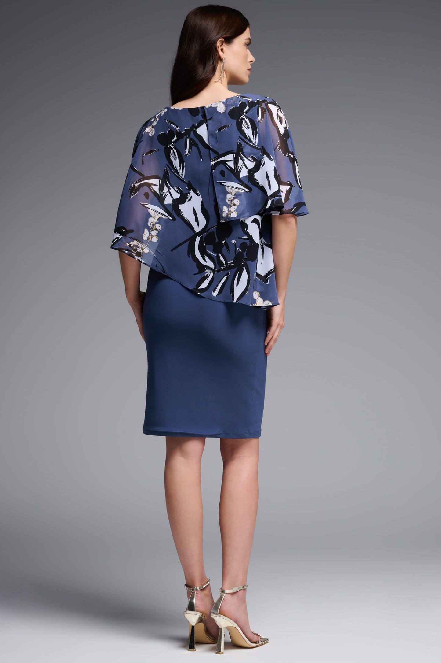 Joseph Ribkoff Chiffon Overlay Dress Blue/Multi 231731-1119