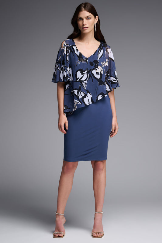 Joseph Ribkoff Chiffon Overlay Dress Blue/Multi 231731-1119