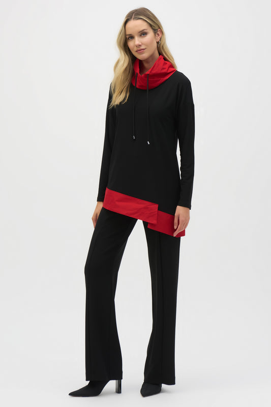Joseph Ribkoff Silky Knit And Memory Asymmetrical Tunic Black/Lipstick Red 244234-3254