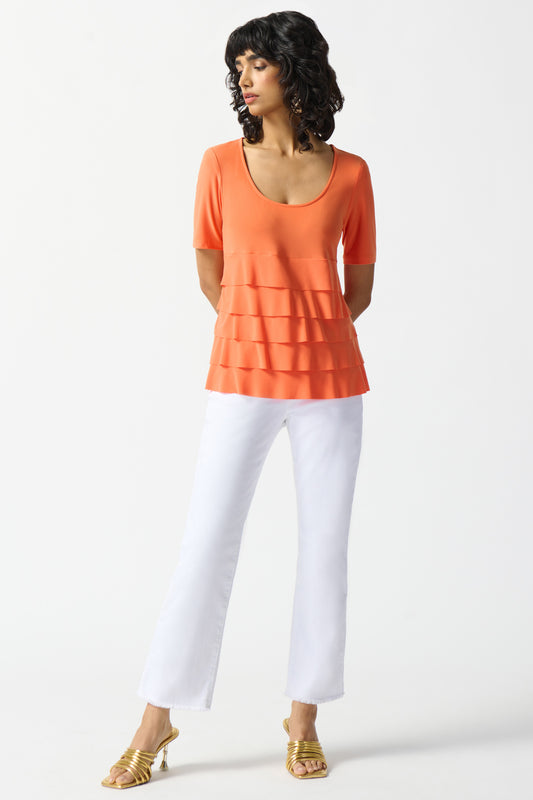 Joseph Ribkoff Silky Knit Flared Ruffle Top Mandarin 242214-4025