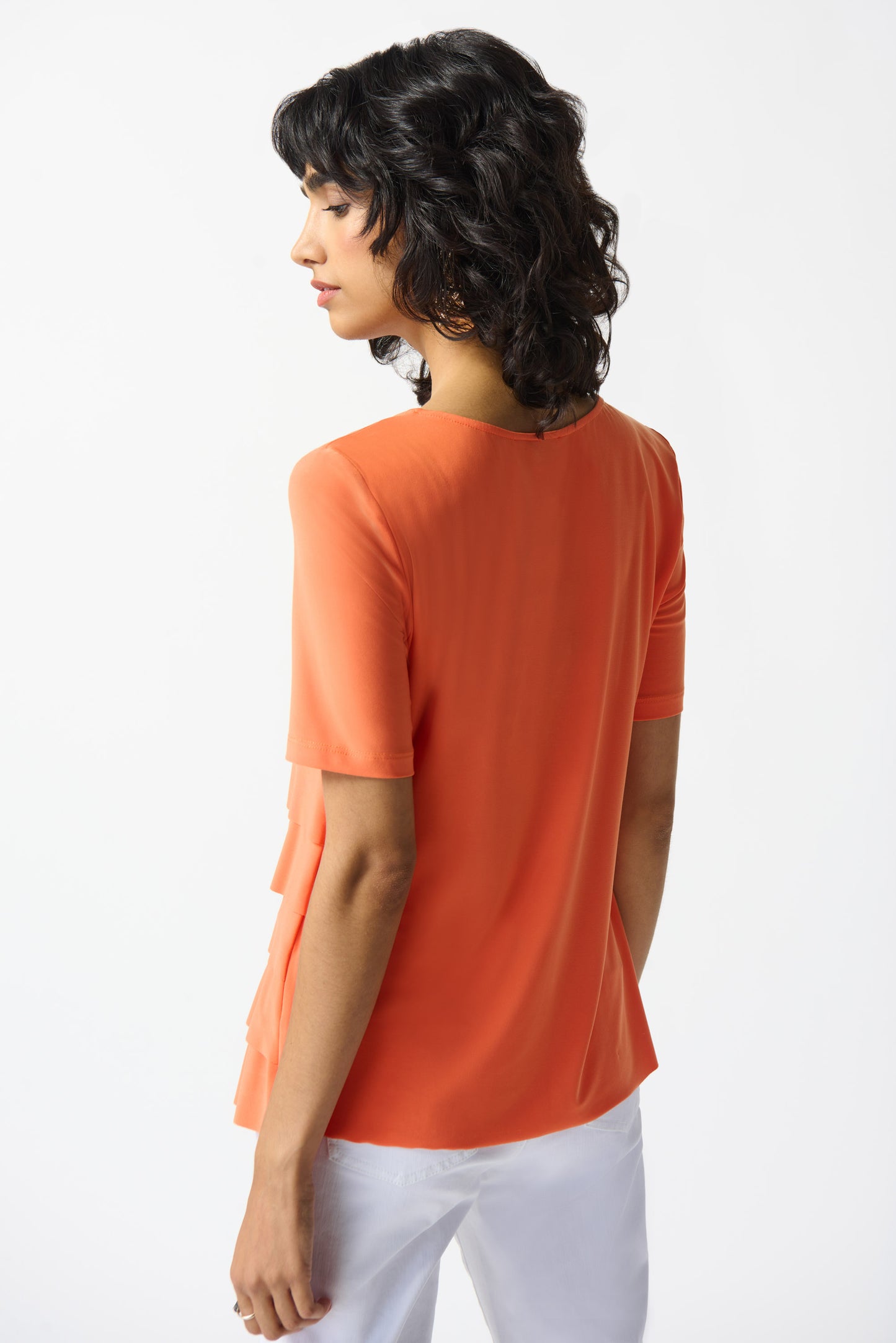 Joseph Ribkoff Silky Knit Flared Ruffle Top Mandarin 242214-4025