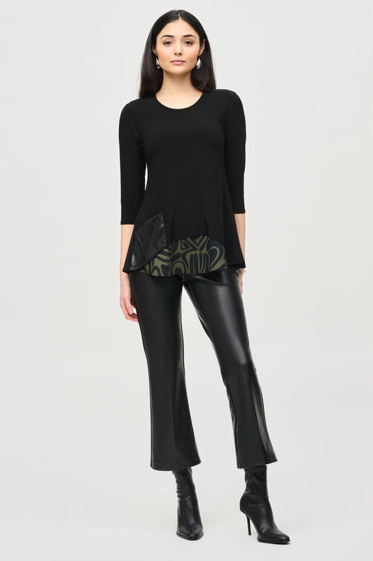 Joseph Ribkoff Silky Knit Tunic With Abstract Print Layer Black/Green 243123-3734