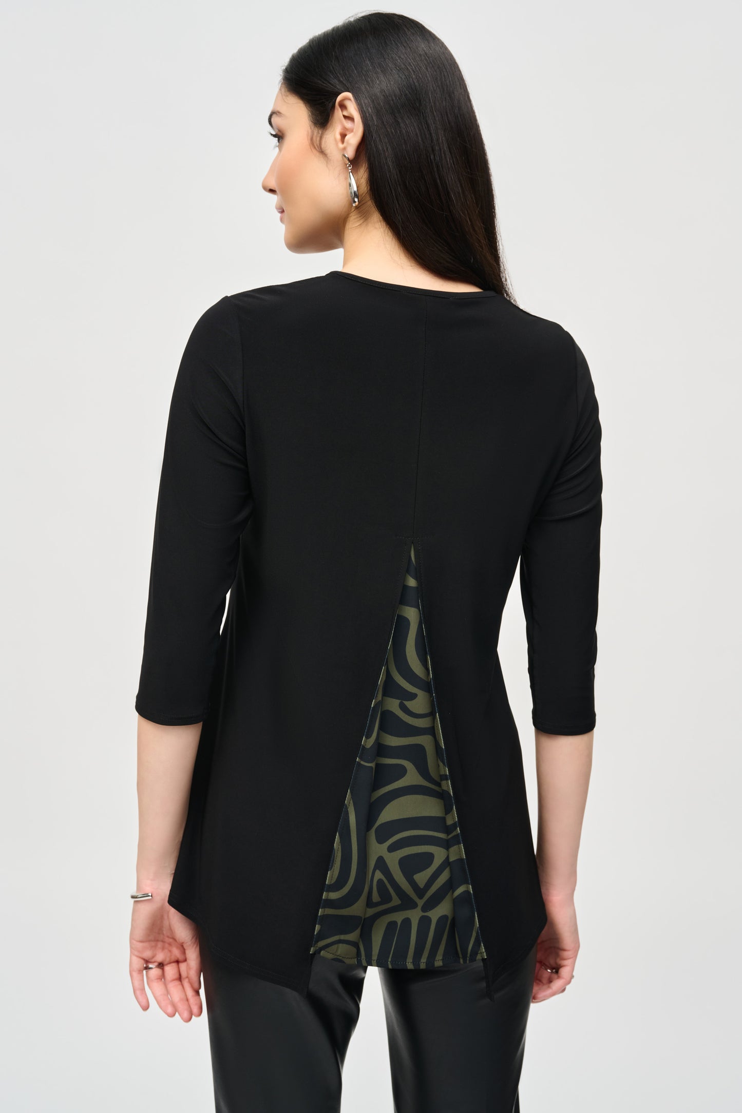 Joseph Ribkoff Silky Knit Tunic With Abstract Print Layer Black/Green 243123-3734