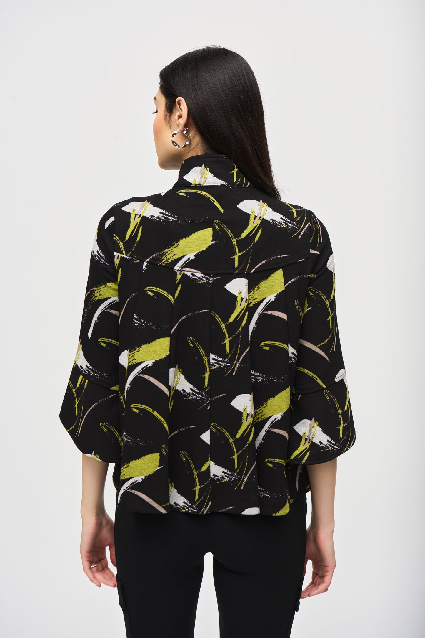 Joseph Ribkoff Sweater Knit Abstract Print Trapeze Jacket Black/Multi 243326-178
