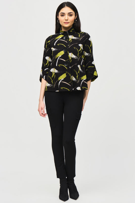 Joseph Ribkoff Sweater Knit Abstract Print Trapeze Jacket Black/Multi 243326-178