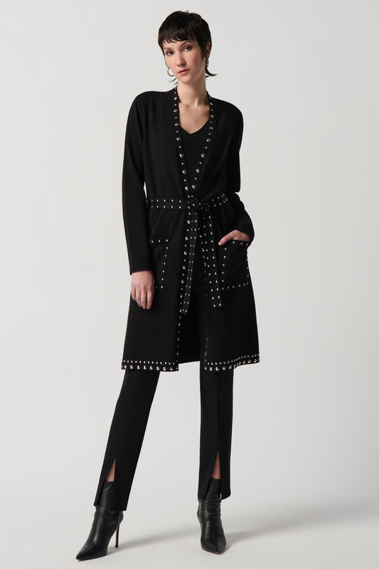 Joseph Ribkoff Sweater Knit Coat With V-Shape Neckline Black 234919-11