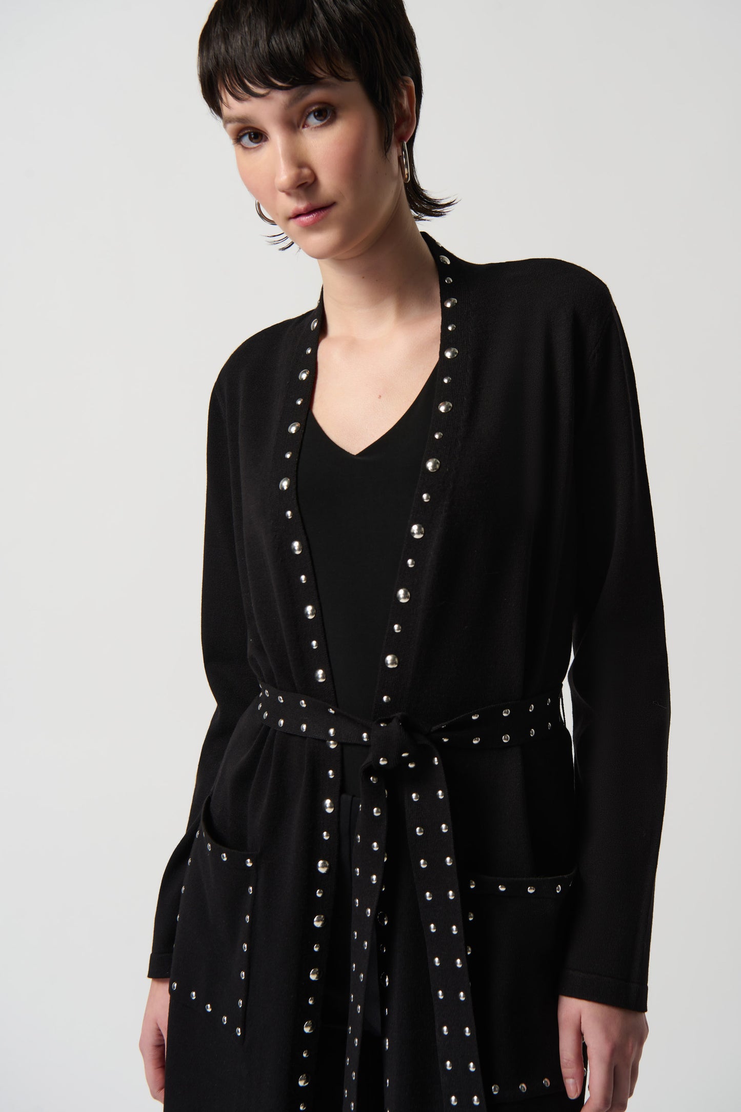 Joseph Ribkoff Sweater Knit Coat With V-Shape Neckline Black 234919-11