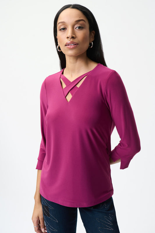 Joseph Ribkoff V-Neck Strap Detail Top Vineyard 224295-3907
