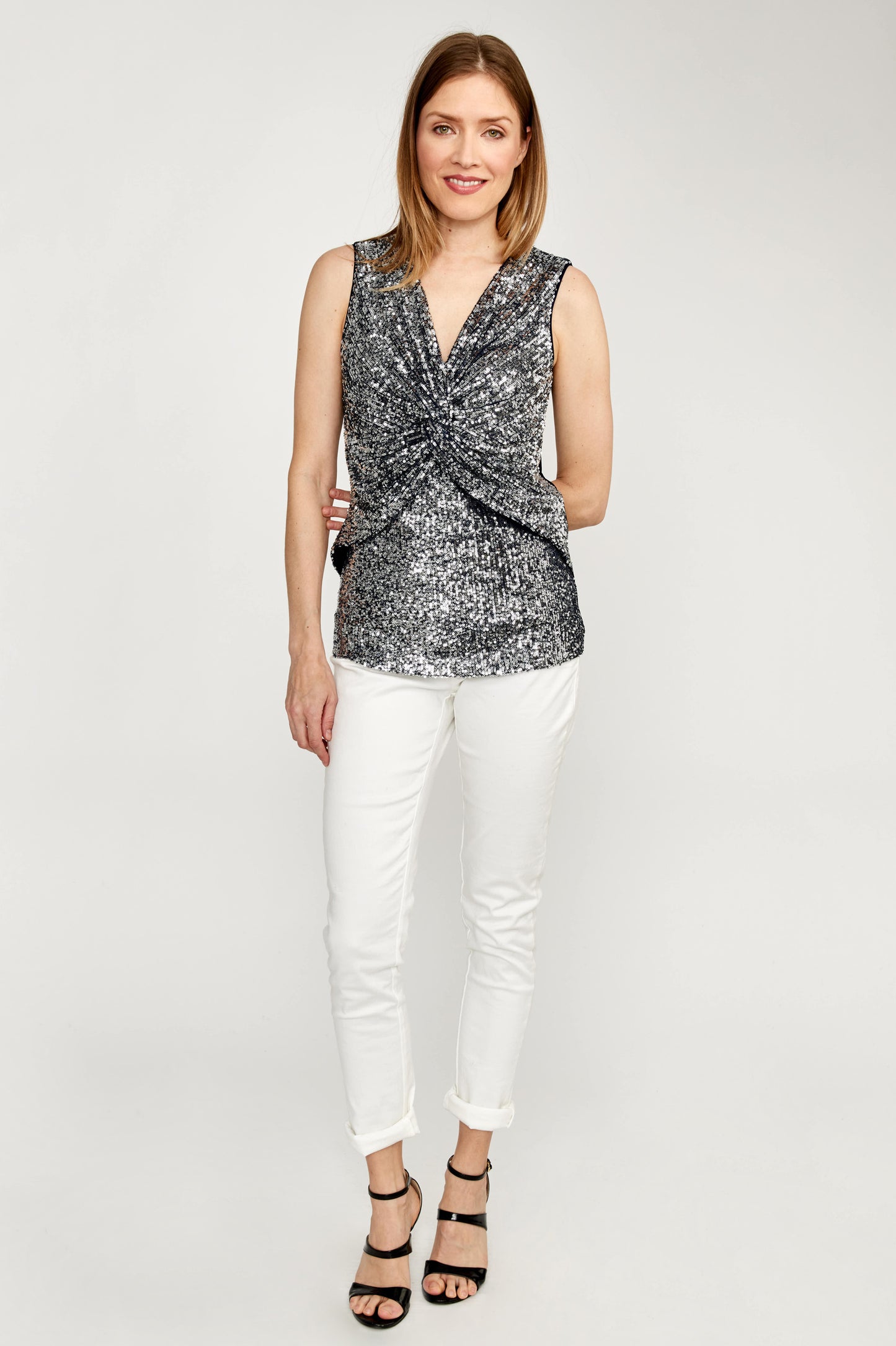 Joseph Ribkoff Wrap Front Sequin Top Black 223761