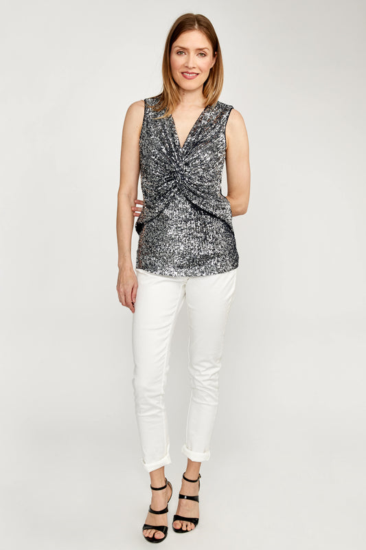 Joseph Ribkoff Wrap Front Sequin Top Black 223761