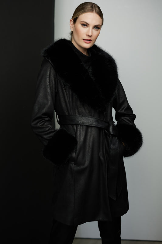 Joseph Ribkoff Faux Fur Trim Coat Black 223918-11