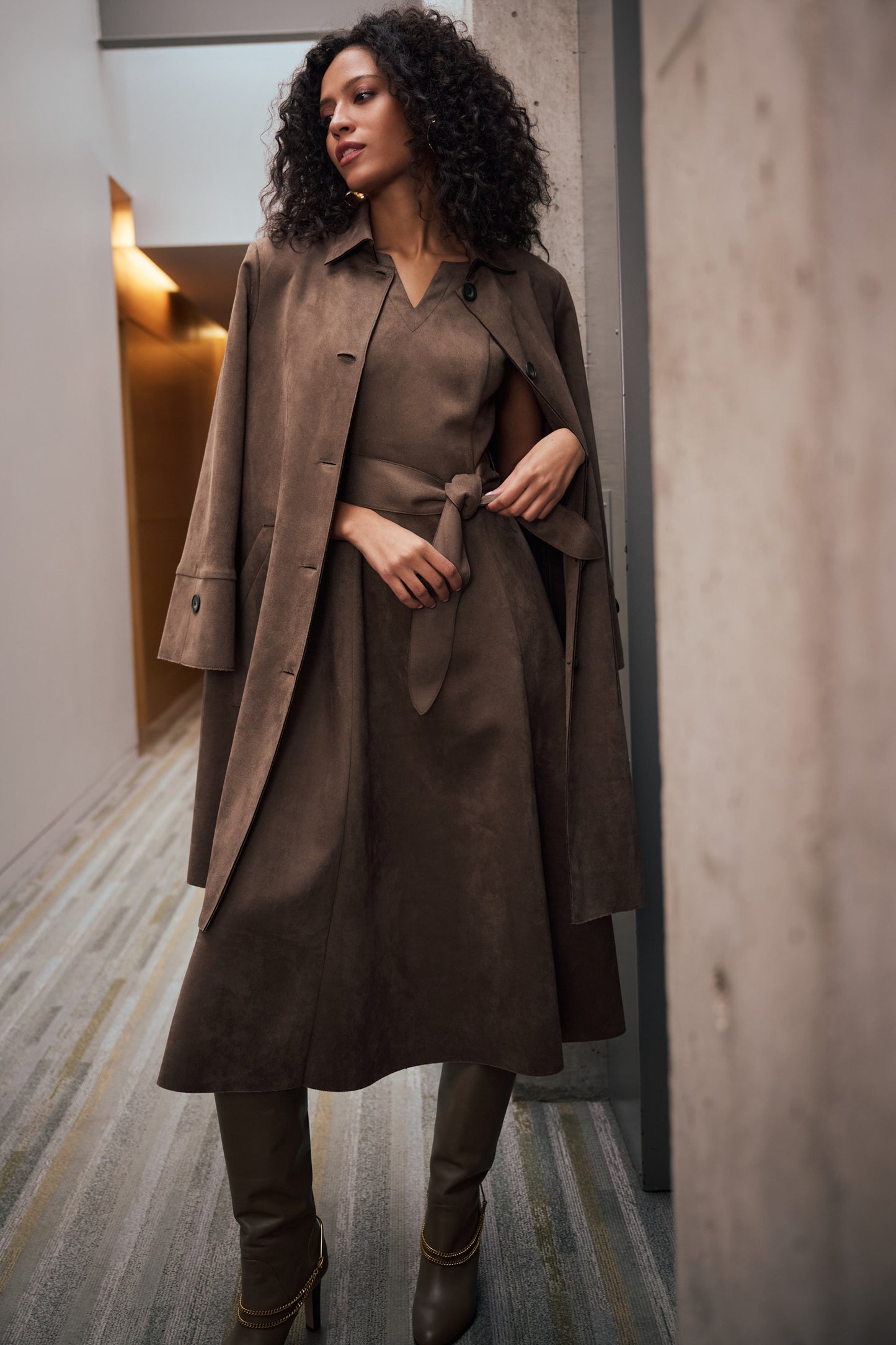 Joseph Ribkoff Scuba Suede Straight Coat Mink 263146
