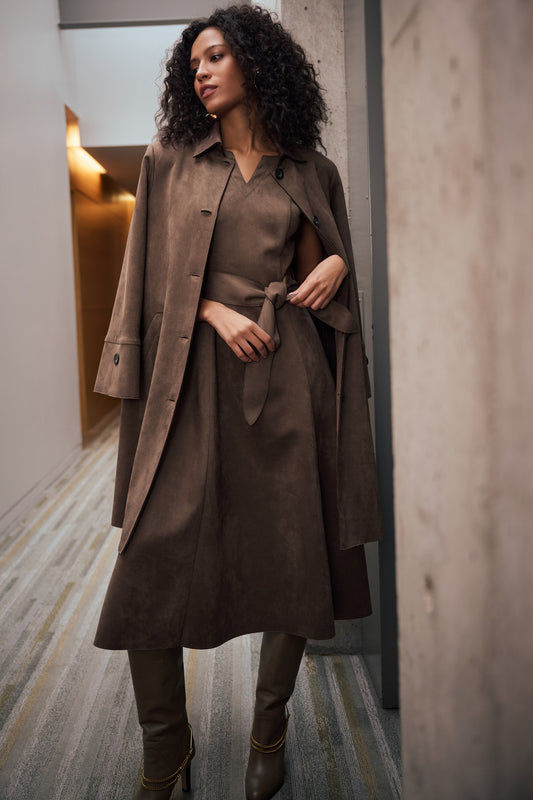 Joseph Ribkoff Scuba Suede Straight Coat Mink 263146
