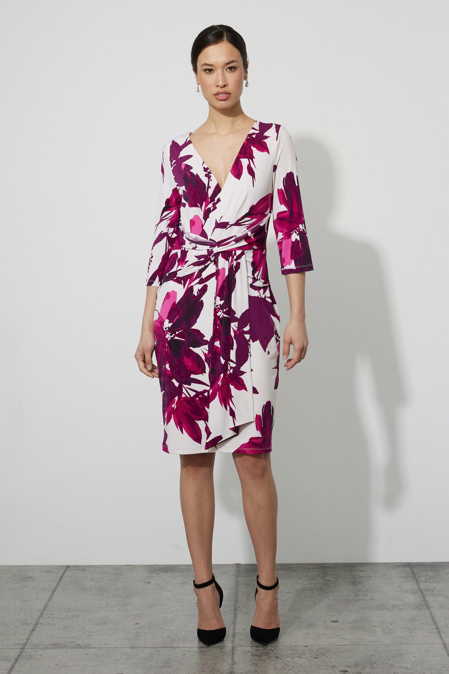 Joseph Ribkoff Floral Knot Twist Dress Champagne/Mulberry 223712