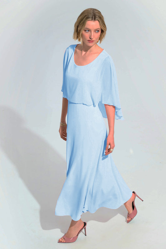 Joseph Ribkoff Woven Twill A-Line Dress With Chiffon Overlay Sky Blue 261708-4373