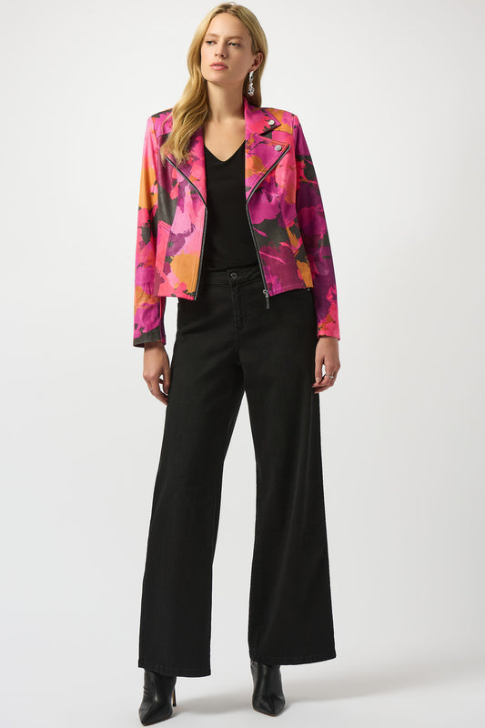 Joseph Ribkoff Foiled Faux Suede Abstract Print Fitted Jacket Pink/Multi 253954-178